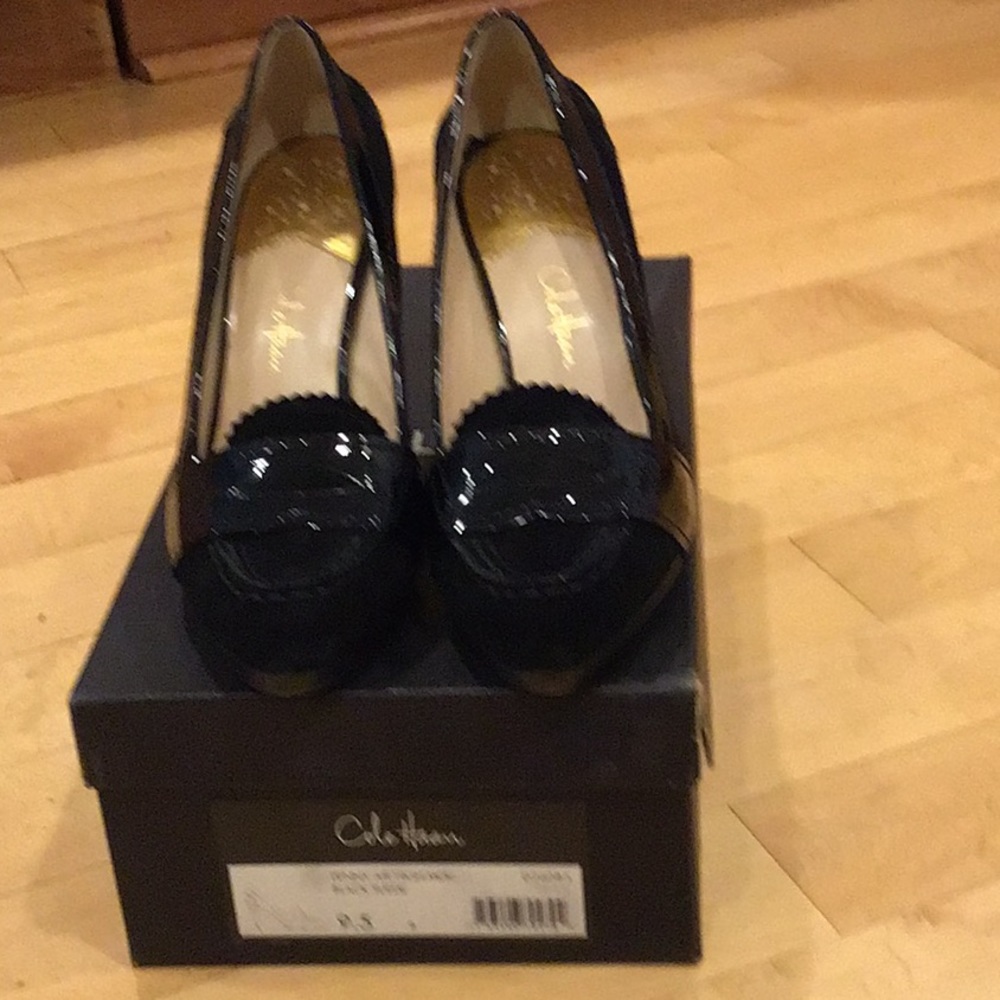 Cole Haan Penny Air High Moc suede & patent heels